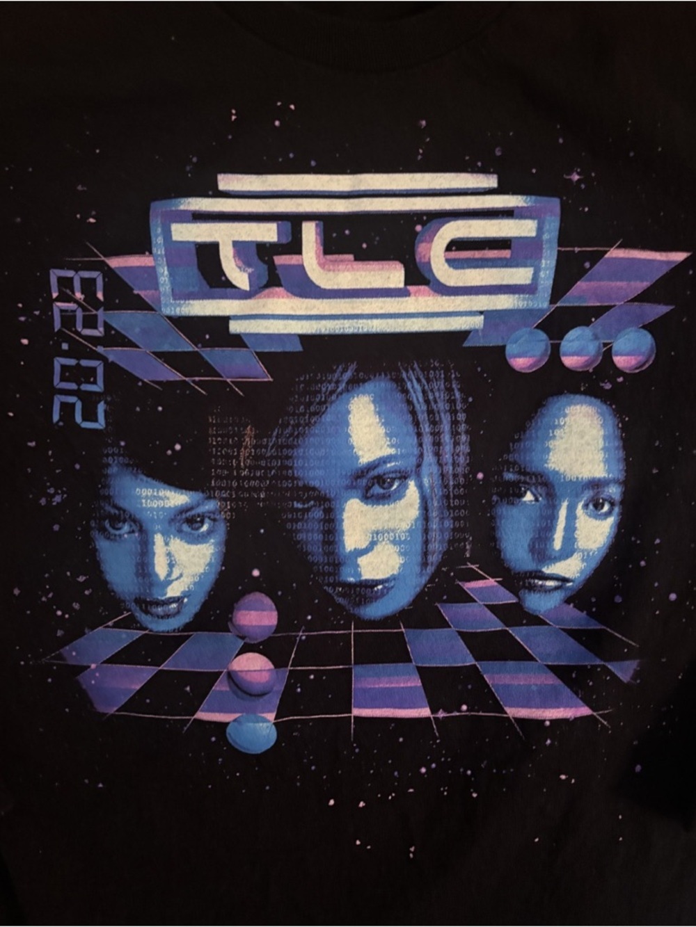 TLC Graphic Long Sleeve Band Tee - Black with Purple/Blue Print - Picture 2 of 3